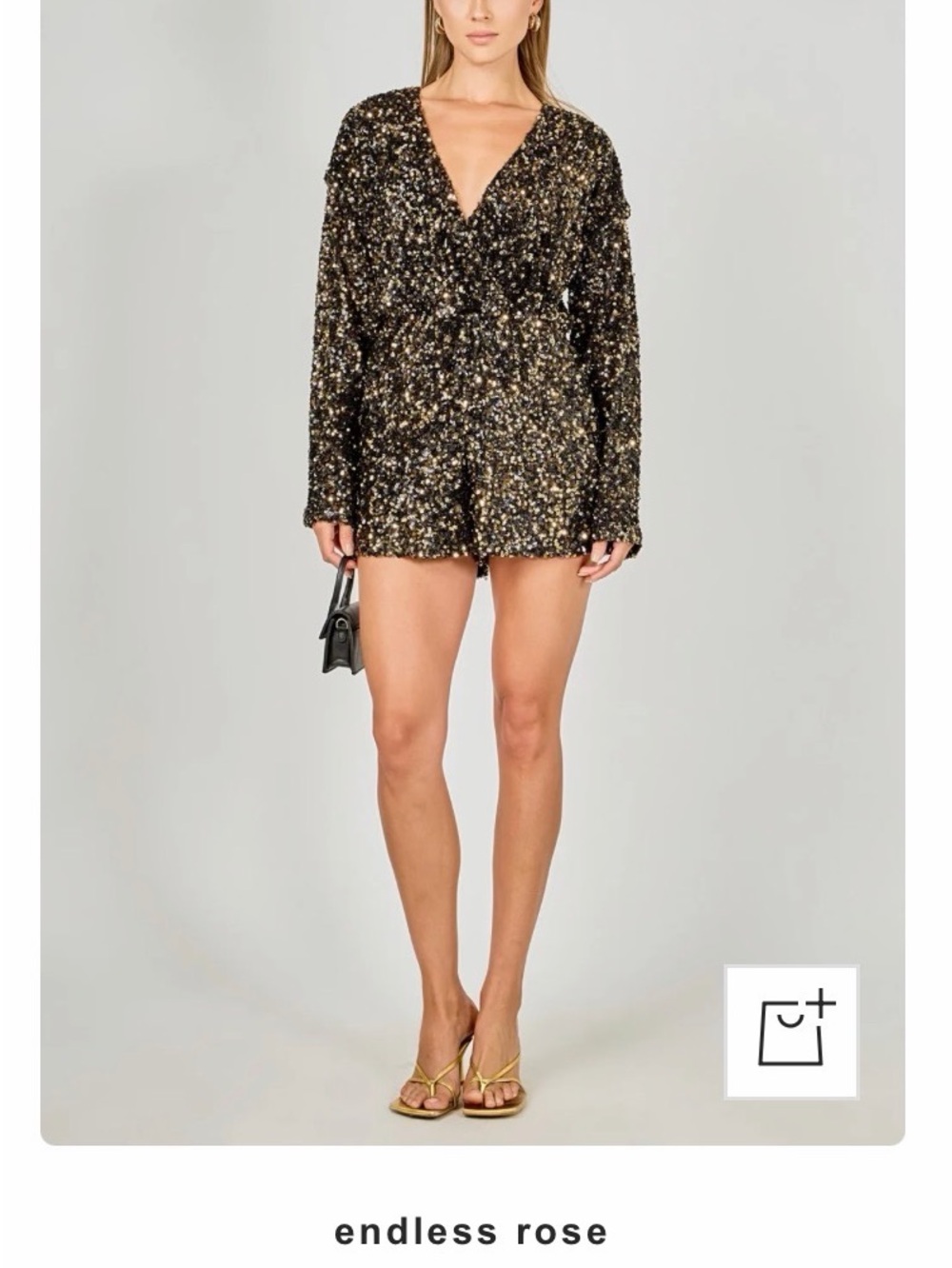 Endless Rose Black and Gold Sequin V‑Neck Long‑Sleeve Romper